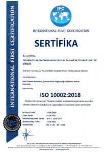 ISO 10002:2018 BELGESİ